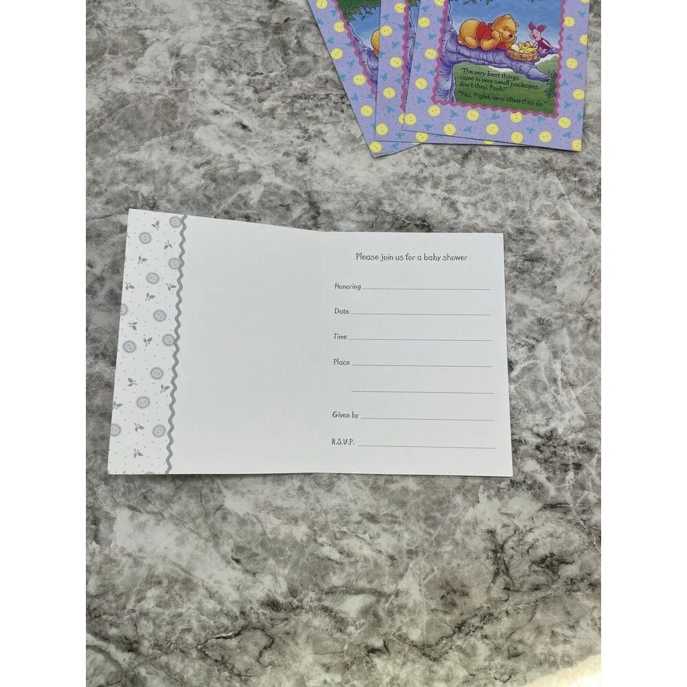 Winnie the Pooh Invitations Baby Shower NIP set of 8 & 4 loose - 12 Total